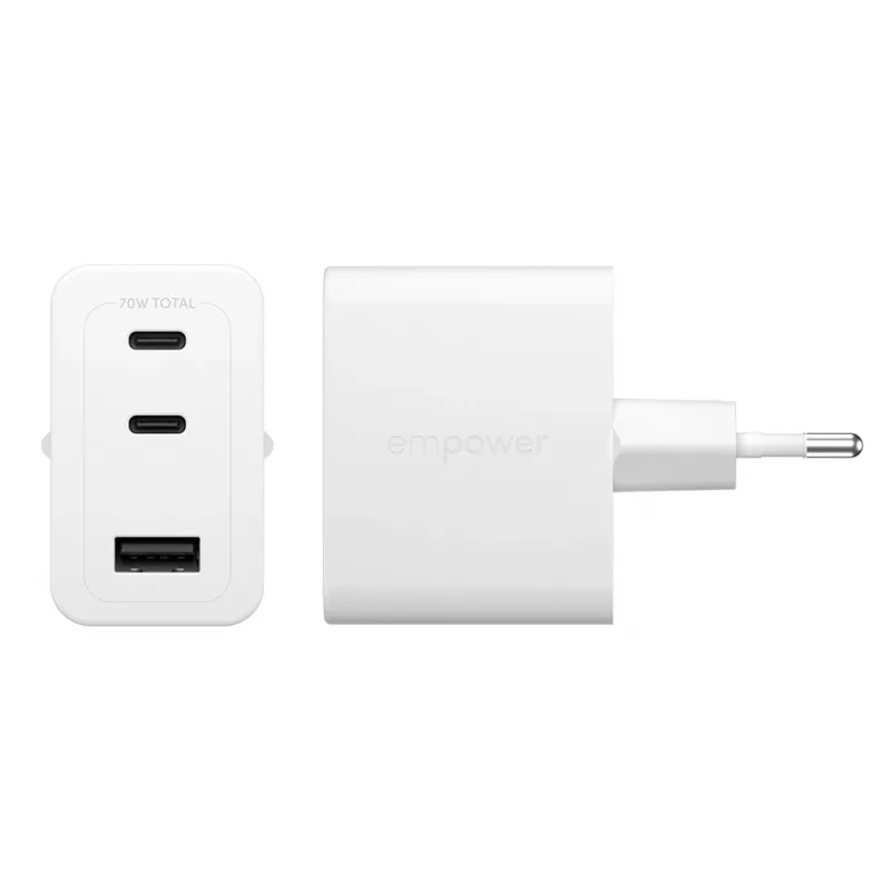 PanzerGlass empower™ by ® Turbo 70W Multiple Charger incl. 2 x USB-C + USB-A | EU Plug | srebrny biały