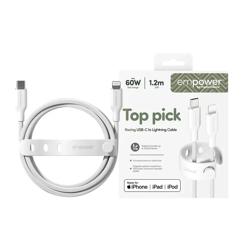 PanzerGlass empower™ by ® Racing 60W USB-C do Lightning | USB 2.0 | 1,2 m | Srebrno-biały
