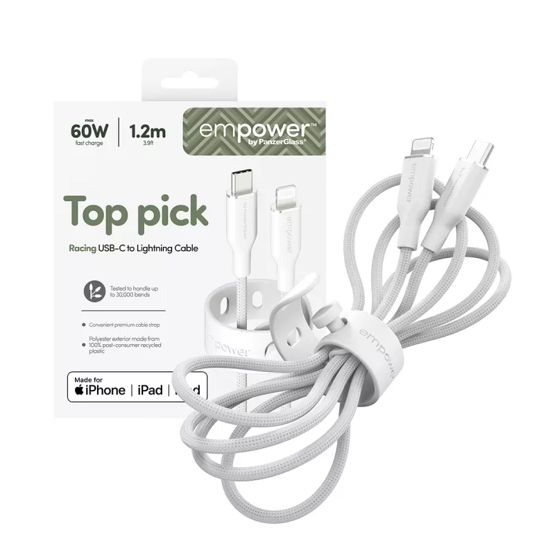 PanzerGlass empower™ by ® Racing 60W USB-C do Lightning | USB 2.0 | 1,2 m | Srebrno-biały