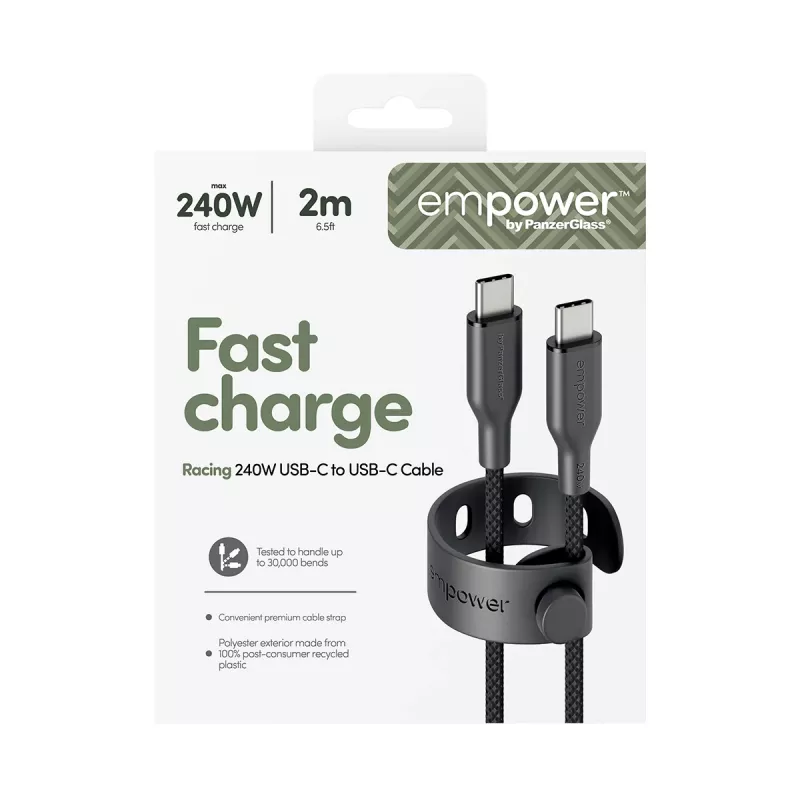 PanzerGlass empower™ by ® Racing 240W kabel USB-C na USB-C | USB 2.0 | 2M | Kosmiczna czerń