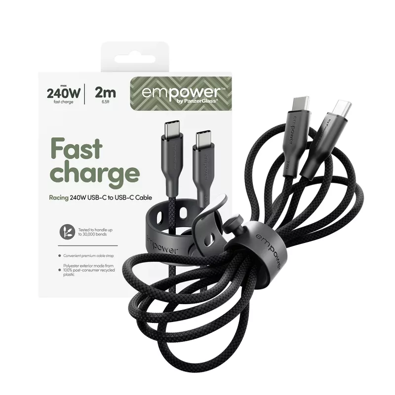 PanzerGlass empower™ by ® Racing 240W kabel USB-C na USB-C | USB 2.0 | 2M | Kosmiczna czerń