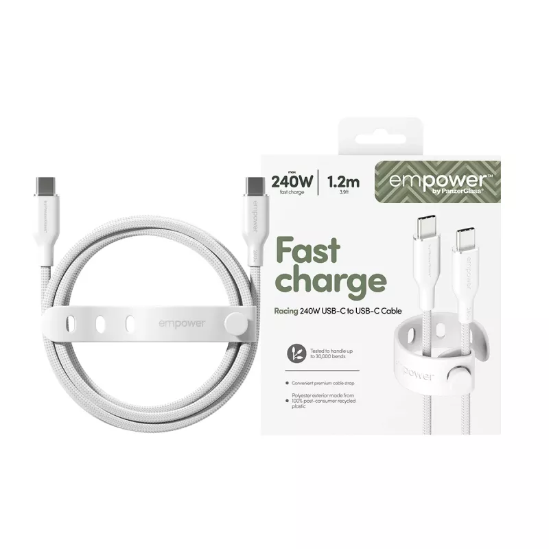PanzerGlass empower™ by ® Racing 240W kabel USB-C do USB-C | USB 2.0 | 1,2 m | Srebrno-biały