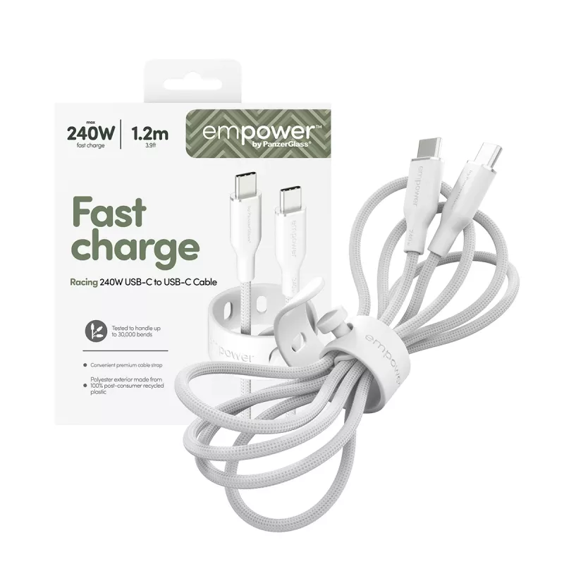 PanzerGlass empower™ by ® Racing 240W kabel USB-C do USB-C | USB 2.0 | 1,2 m | Srebrno-biały