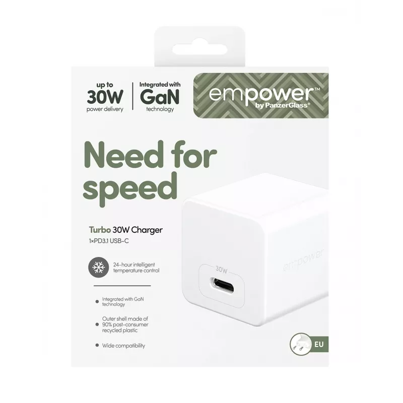 PanzerGlass empower™ by ® Turbo 30W Charger Single USB-C | EU Plug | srebrny biały