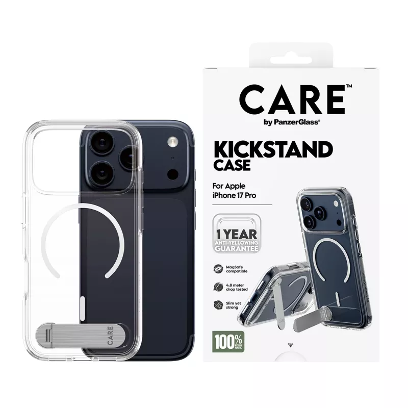 PanzerGlass CARE™ by ® Case przezroczysty z podstawką i MagSafe iPhone 17 Pro
