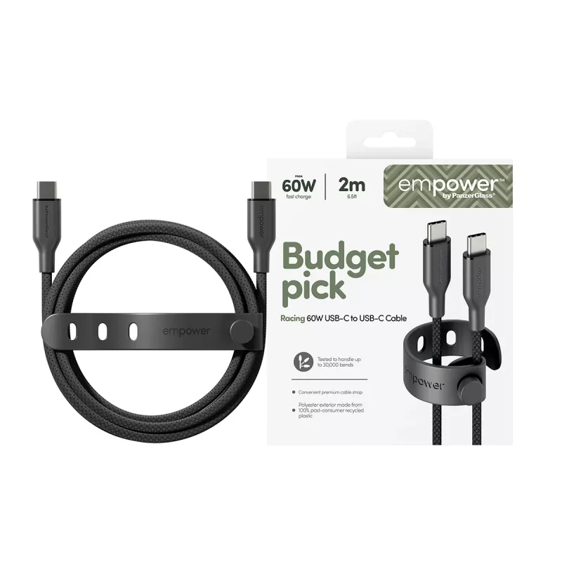 PanzerGlass empower™ by ® Racing 60W Kabel USB-C na USB-C | USB 2.0 | 2M | Kosmiczna czerń