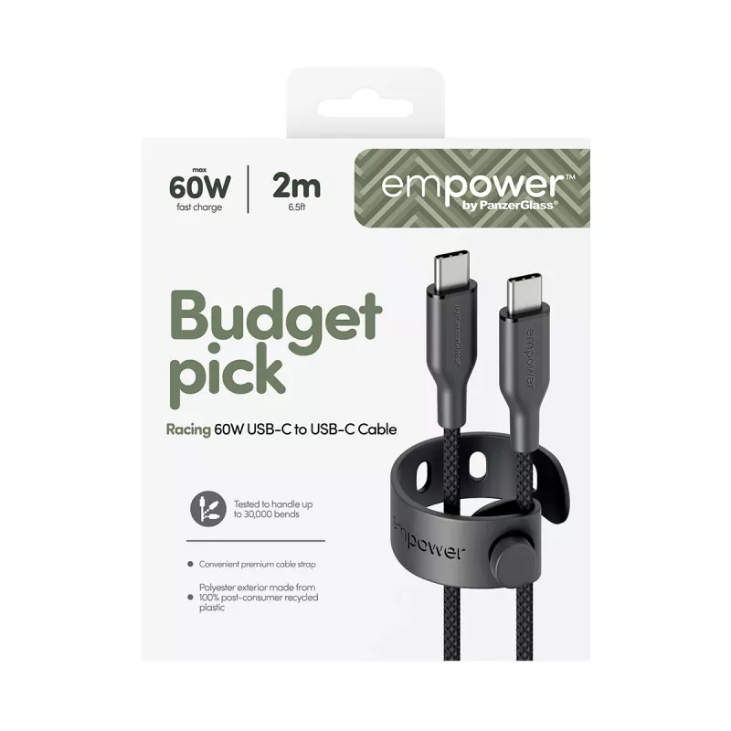 PanzerGlass empower™ by ® Racing 60W Kabel USB-C na USB-C | USB 2.0 | 2M | Kosmiczna czerń