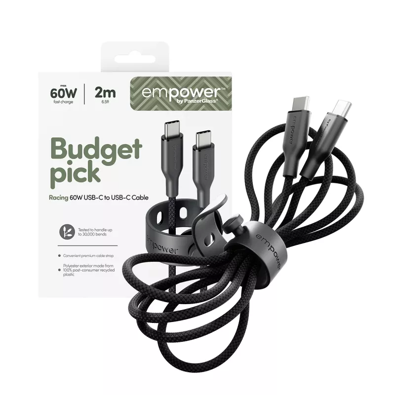 PanzerGlass empower™ by ® Racing 60W Kabel USB-C na USB-C | USB 2.0 | 2M | Kosmiczna czerń