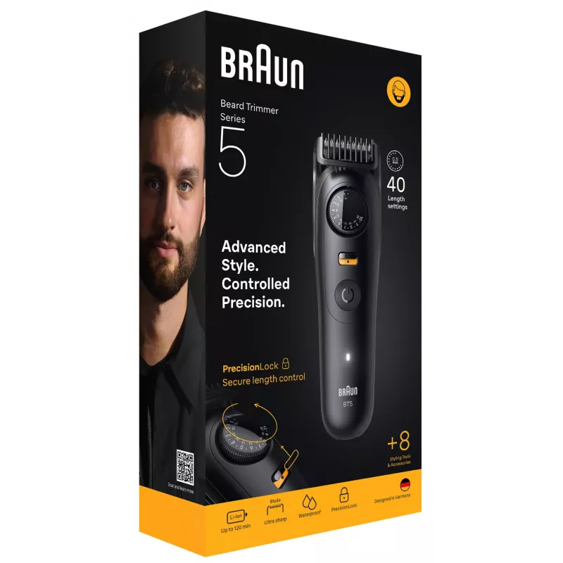 Braun BeardTrimmer 5 BT5560 trymer do brody, bateria, 40 ustawień, 2 cm, mokry/suchy, czarny