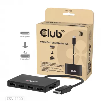 CLUB3D Quad DisplayPort™ Hub – 4 x 4K Rozdzielczość @ 30Hz, Obsługa MST