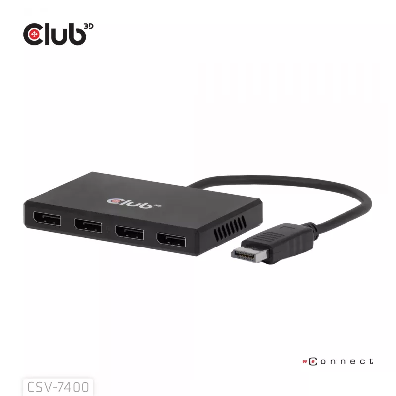 CLUB3D Quad DisplayPort™ Hub – 4 x 4K Rozdzielczość @ 30Hz, Obsługa MST
