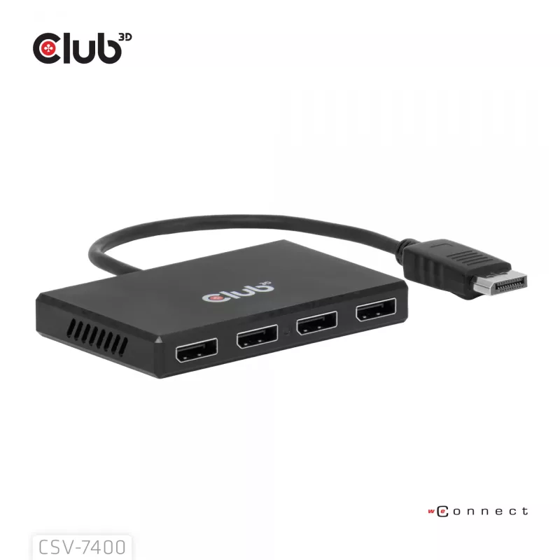 CLUB3D Quad DisplayPort™ Hub – 4 x 4K Rozdzielczość @ 30Hz, Obsługa MST