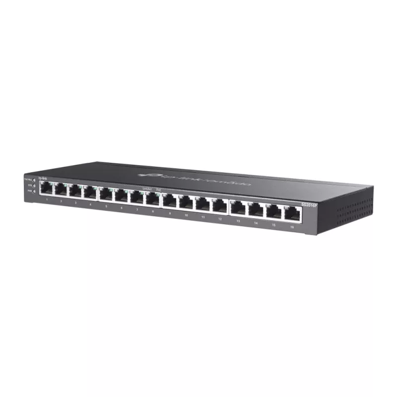 TP-Link Omada 16-portowy inteligentny przełącznik Gigabit z 8 portami PoE+, zarządzany, L2/L2+, Gigabit Ethernet (10/100/1000), Power over Ethernet (PoE), montaż w szafie