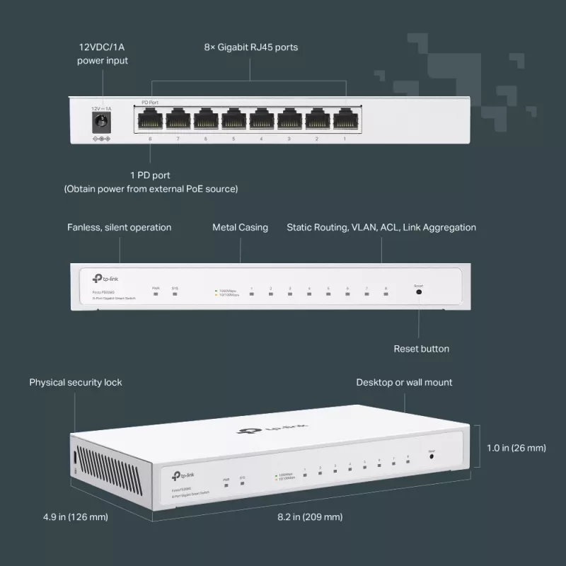 TP-Link Festa FS308G Zarządzany przełącznik L2/L2+ Gigabit Ethernet (10/100/1000) Power over Ethernet (PoE) Biały