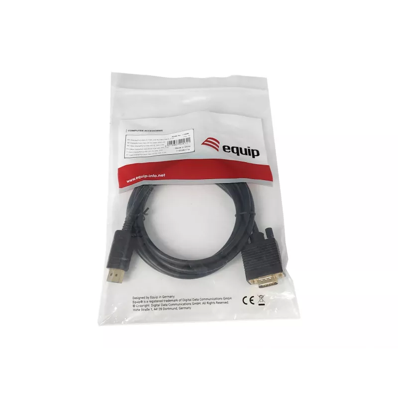 Equip DisplayPort Męski do VGA (HD15) Męski Kabel, 2 m, VGA (D-Sub), DisplayPort, Męski, Męski, Prosty