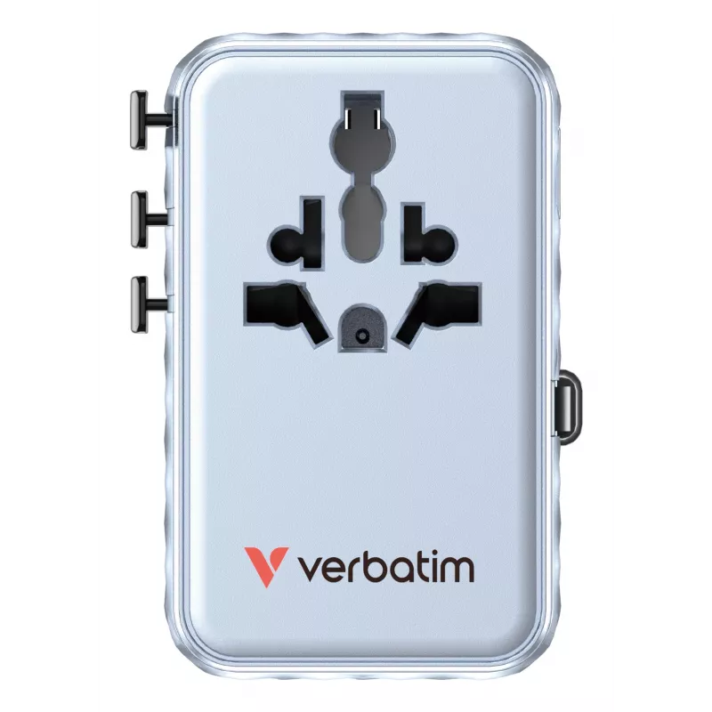 Verbatim Charge 'n' Travel 100W Uniwersalny adapter podróżny z wysuwanym kablem, niebieski