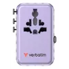 Verbatim Charge 'n' Travel 100W Uniwersalna przejściówka podróżna z wysuwanym kablem, fioletowa