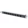 DIGITUS 1U Aluminium PDU, rackmountable rated power: 16A, 4000W, 250VAC 50/60Hz, 8x safety outlets