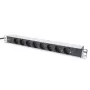 DIGITUS 1U Aluminium PDU, rackmountable rated power: 16A, 4000W, 250VAC 50/60Hz, 8x safety outlets