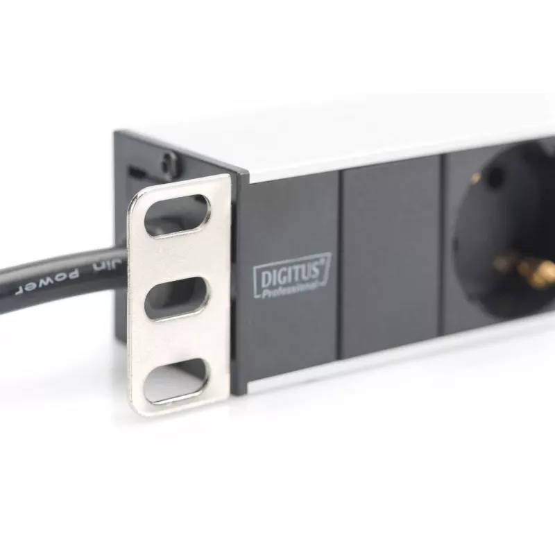 DIGITUS 1U Aluminium PDU, rackmountable rated power: 16A, 4000W, 250VAC 50/60Hz, 8x safety outlets
