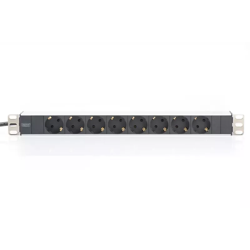 DIGITUS 1U Aluminium PDU, rackmountable rated power: 16A, 4000W, 250VAC 50/60Hz, 8x safety outlets