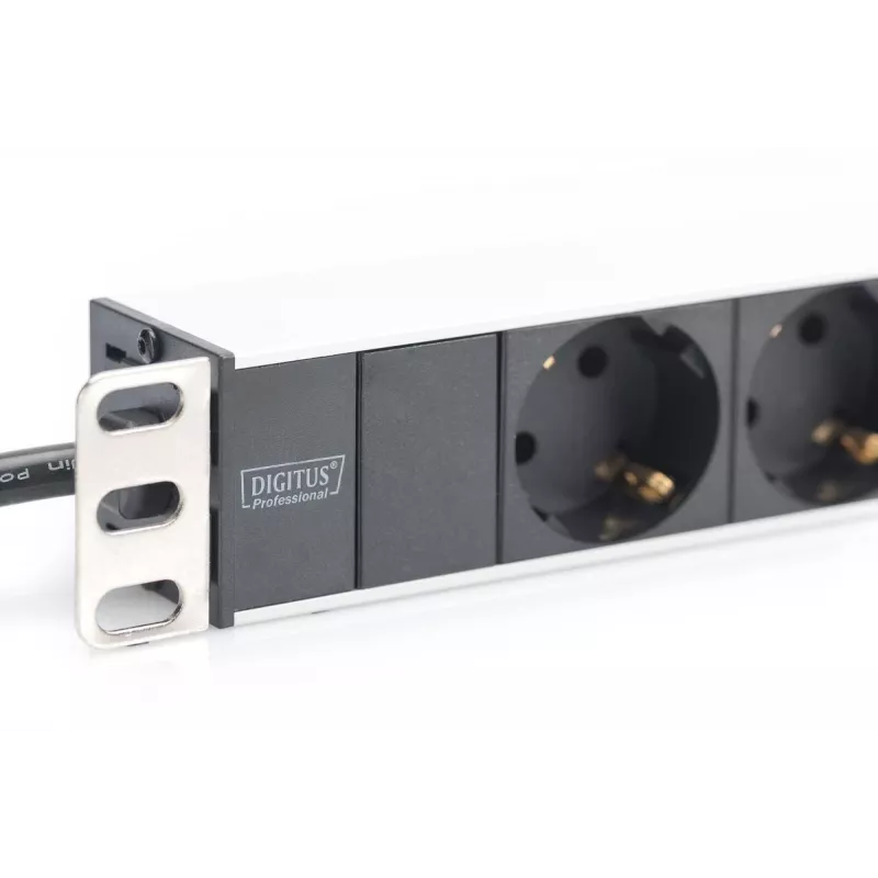 DIGITUS 1U Aluminium PDU, rackmountable rated power: 16A, 4000W, 250VAC 50/60Hz, 8x safety outlets