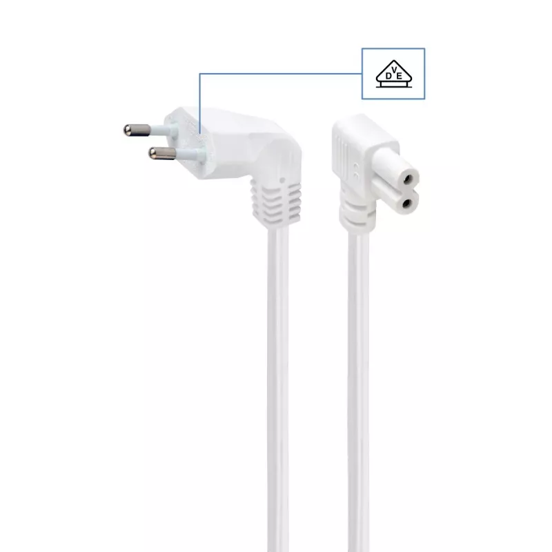 Kabel zasilający GEMBIRD (C7) z wtyczkami kątowymi 90°, z aprobatą VDE, 2,5 m, biały