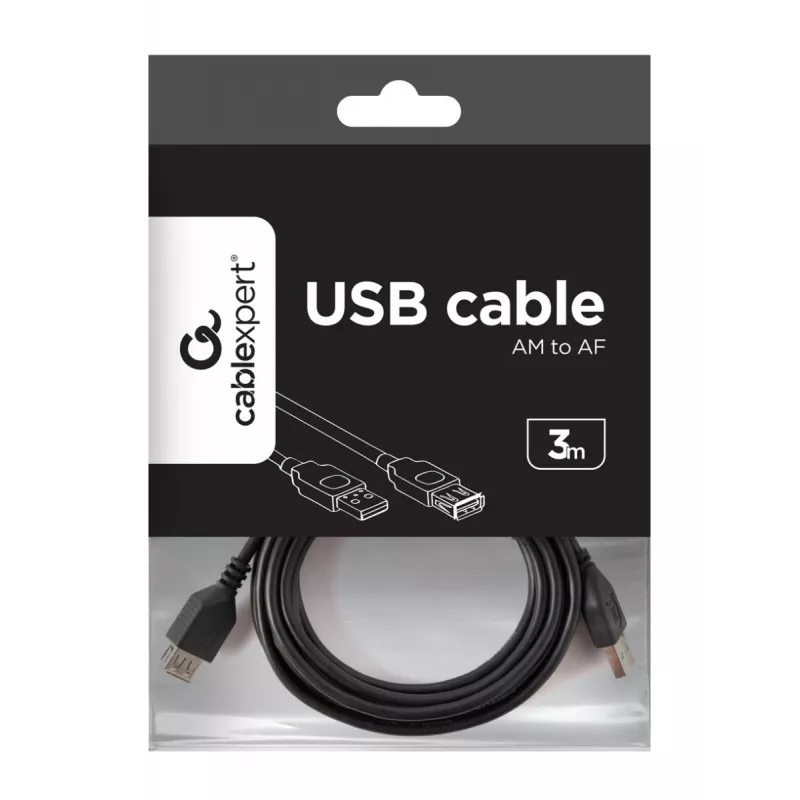 Kabel przedłużający GEMBIRD USB 2.0 Typ-A na USB Typ-A (AM/AF), 1m - Czarny
