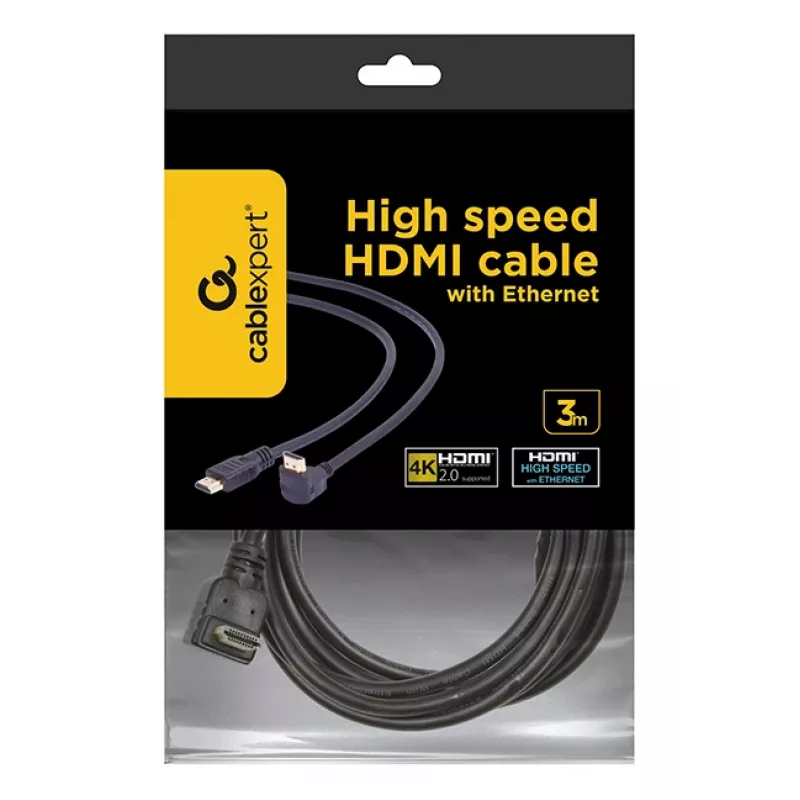 GEMBIRD Kabel HDMI High Speed z Ethernetem, złącze kątowe 90° w górę, 3 m