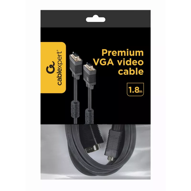 Kabel GEMBIRD Premium VGA HD15M/HD15M podwójnie ekranowany z 2*rdzeniem ferrytowym 2,0 m / czarny