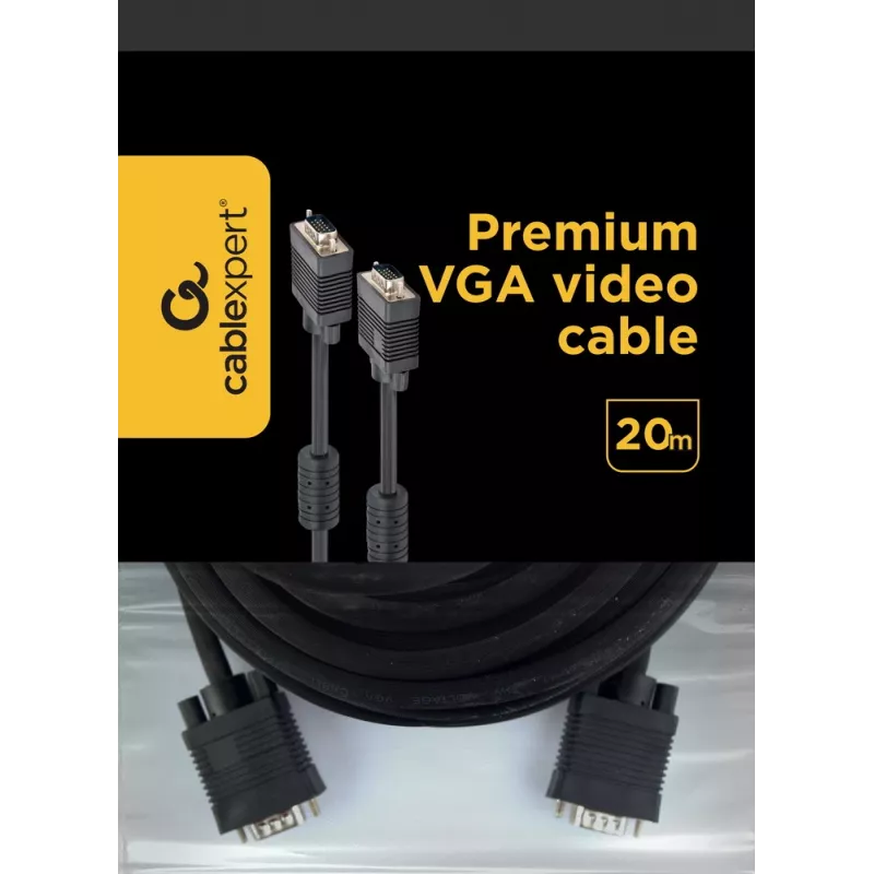 GEMBIRD Kabel Premium VGA - HD15M/HD15M - Podwójnie ekranowany z 2 rdzeniami ferrytowymi 20m - Czarny