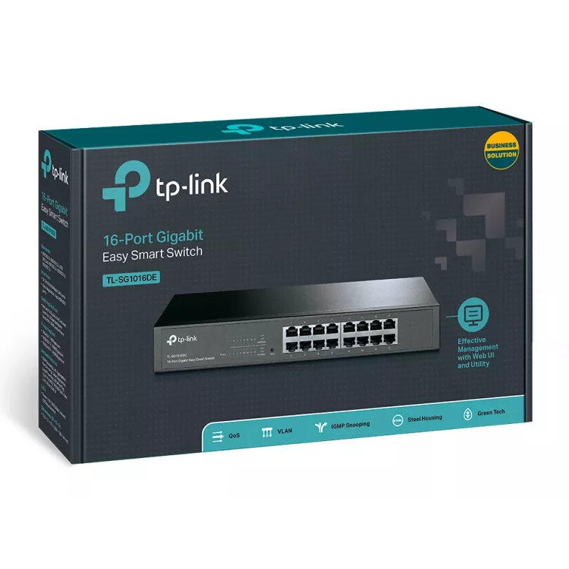Przełącznik sieciowy TP-Link 16-portowy Gigabit Easy Smart, zarządzalny, L2, Gigabit Ethernet (10/100/1000), montaż w szafie RACK, 1U