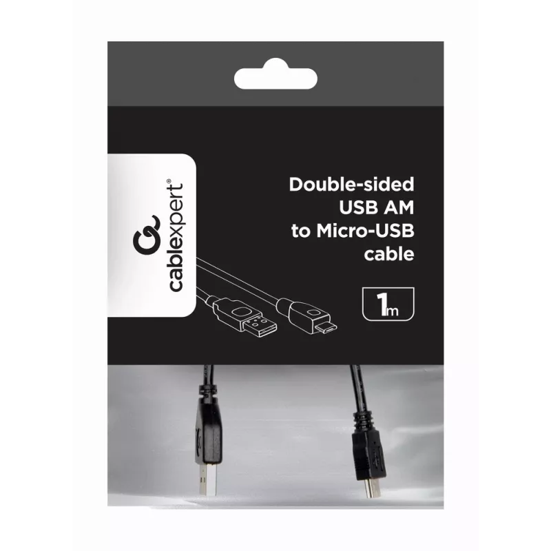 Kabel GEMBIRD dwustronny USB 2.0 AM na Micro-USB, 1 m - Czarny
