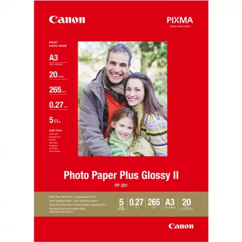 Canon PP-201 Glossy II Photo Paper Plus A3 - 20 arkuszy, Wysoki połysk, 260 g/m², A3, 20 arkuszy, 270 µm, Canon Lucia, ChromaLife100+