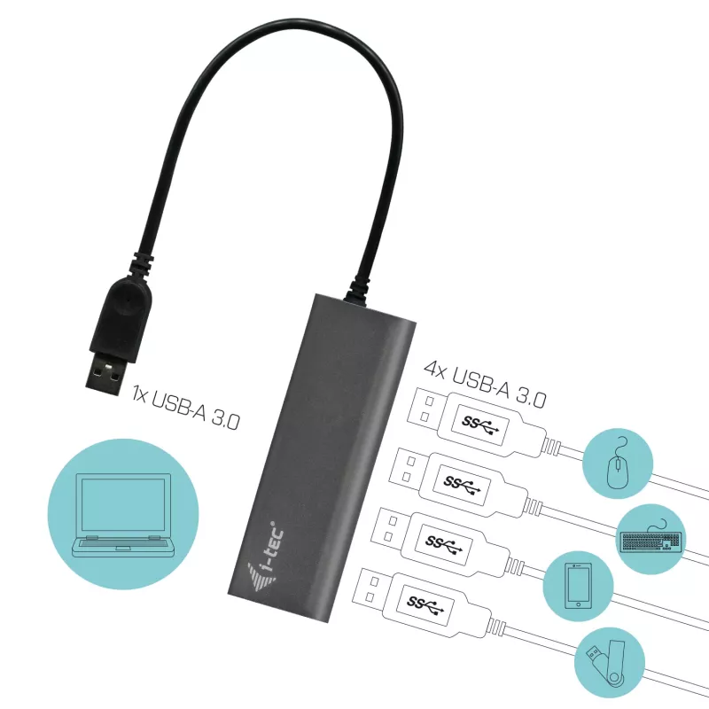 Hub USB i-tec Metal Superspeed USB 3.0 4-porty 5000 Mbit/s Szary