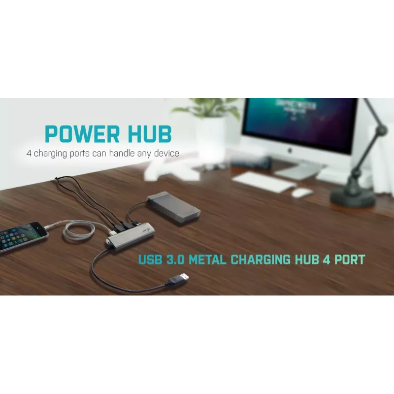 Hub USB i-tec Metal Superspeed USB 3.0 4-porty 5000 Mbit/s Szary