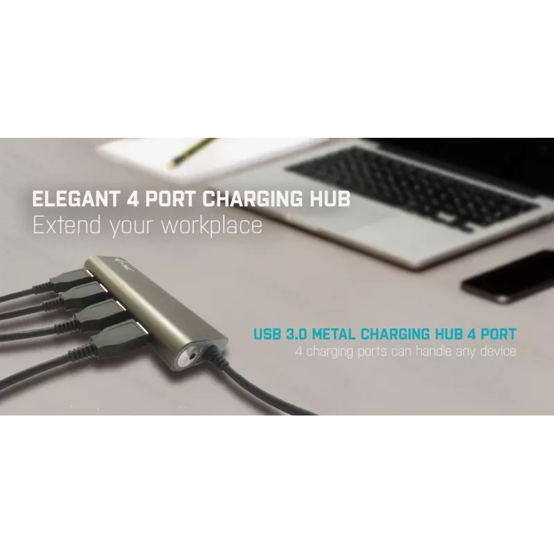 Hub USB i-tec Metal Superspeed USB 3.0 4-porty 5000 Mbit/s Szary