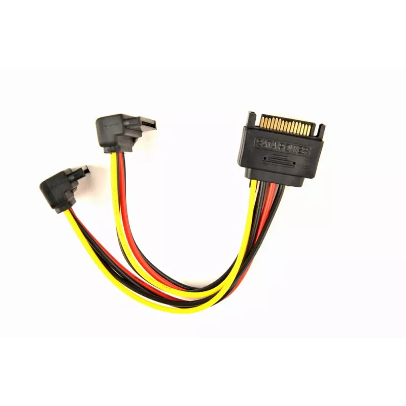 Kabel rozdzielający zasilanie SATA GEMBIRD z kątowymi złączami wyjściowymi, 15 cm
