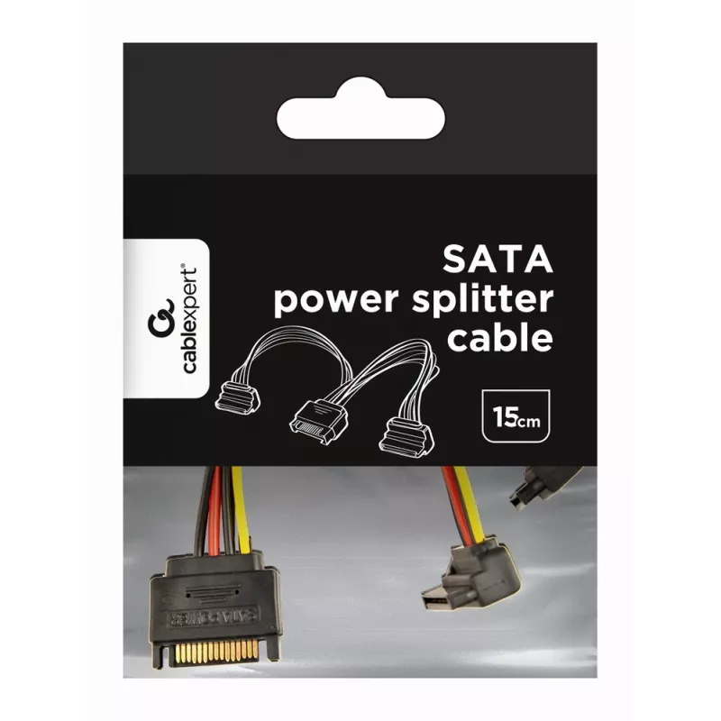 Kabel rozdzielający zasilanie SATA GEMBIRD z kątowymi złączami wyjściowymi, 15 cm