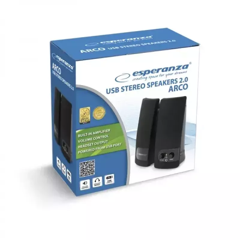 2-drożny głośnik ESPERANZA EP119, 2.0 kanałów, 6 W RMS, 4 Ω, przewodowy, 3,5 mm i USB, na biurko