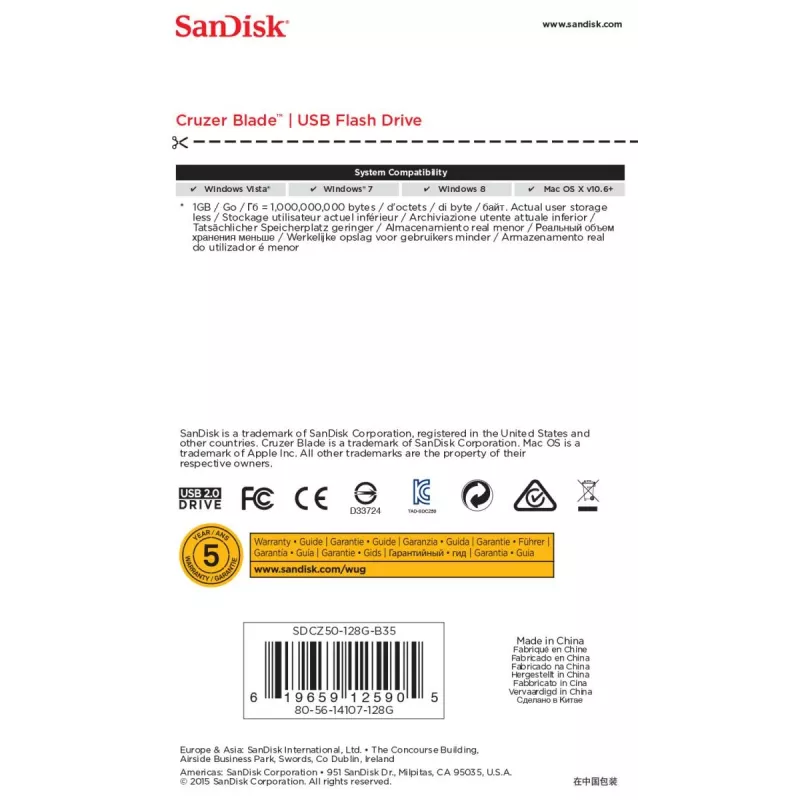 WESTERN DIGITAL SanDisk Cruzer Blade - 128GB pamięć USB - USB 2.0