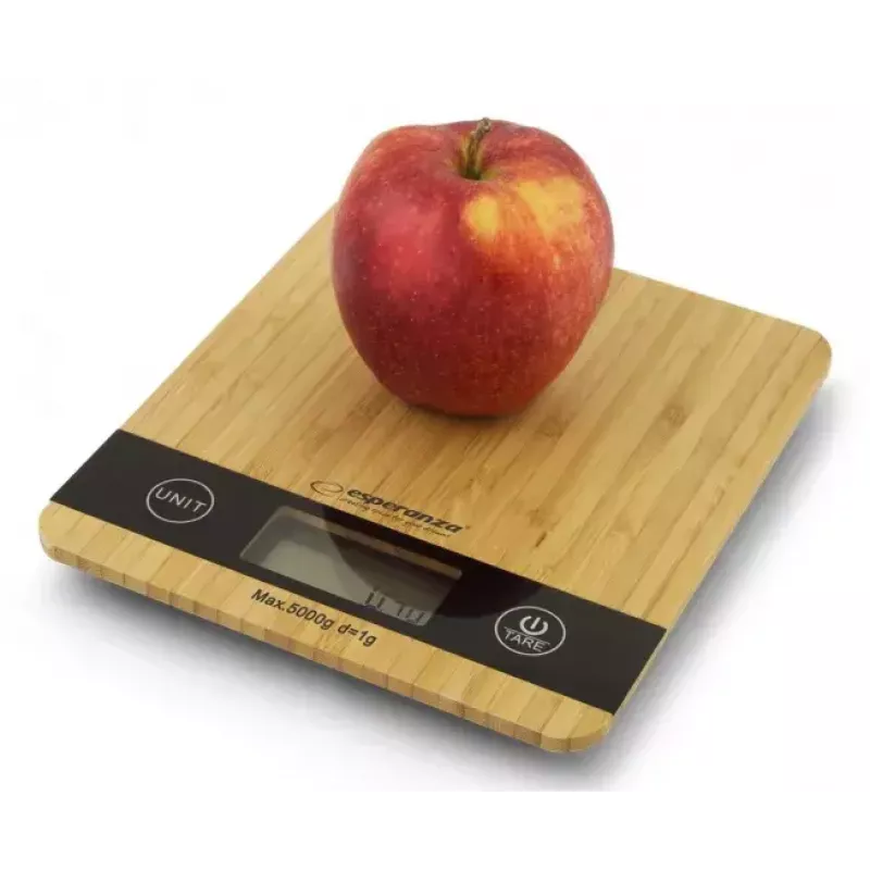 Elektroniczna waga kuchenna ESPERANZA EKS005 — pojemność 5 kg, dokładność 1 g, platforma bambusowa