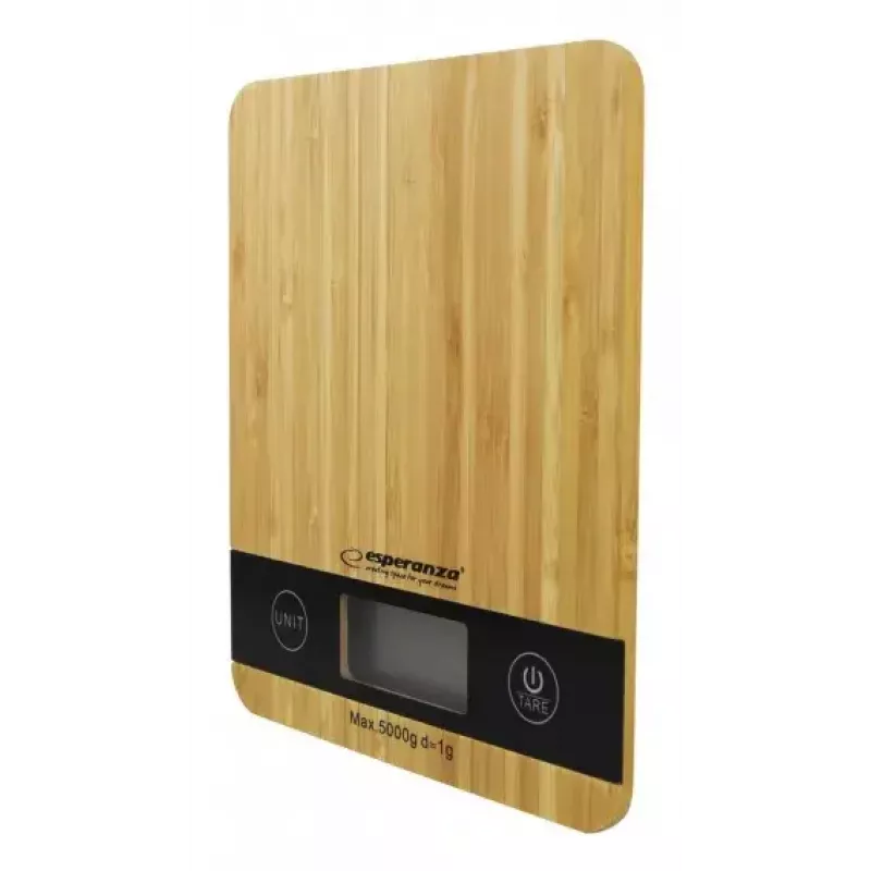 Elektroniczna waga kuchenna ESPERANZA EKS005 — pojemność 5 kg, dokładność 1 g, platforma bambusowa
