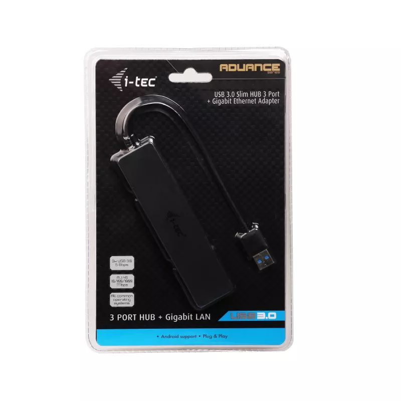 i-tec Advance USB 3.0 cienki HUB 3 Port Gigabit Ethernet Adapter Czarny
