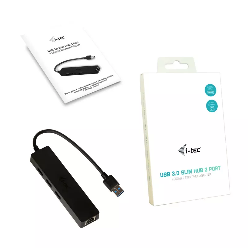 i-tec Advance USB 3.0 cienki HUB 3 Port Gigabit Ethernet Adapter Czarny