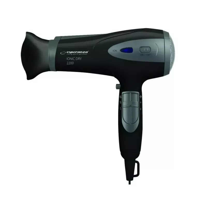 Suszarka do włosów ESPERANZA Vivien EBH005K — 2200 W, jonizacja, 3 poziomy temperatury, 2 prędkości, dyfuzor i koncentrator, czarna