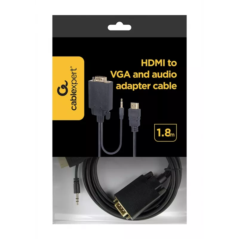 adapter kablowya GEMBIRD HDMI na VGA i audio, pojedynczy port, 1,8 m - czarny