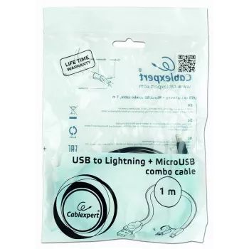 GEMBIRD USB do Apple Lightning i Micro USB kombinowany kabel do ładowania 1m - czarny