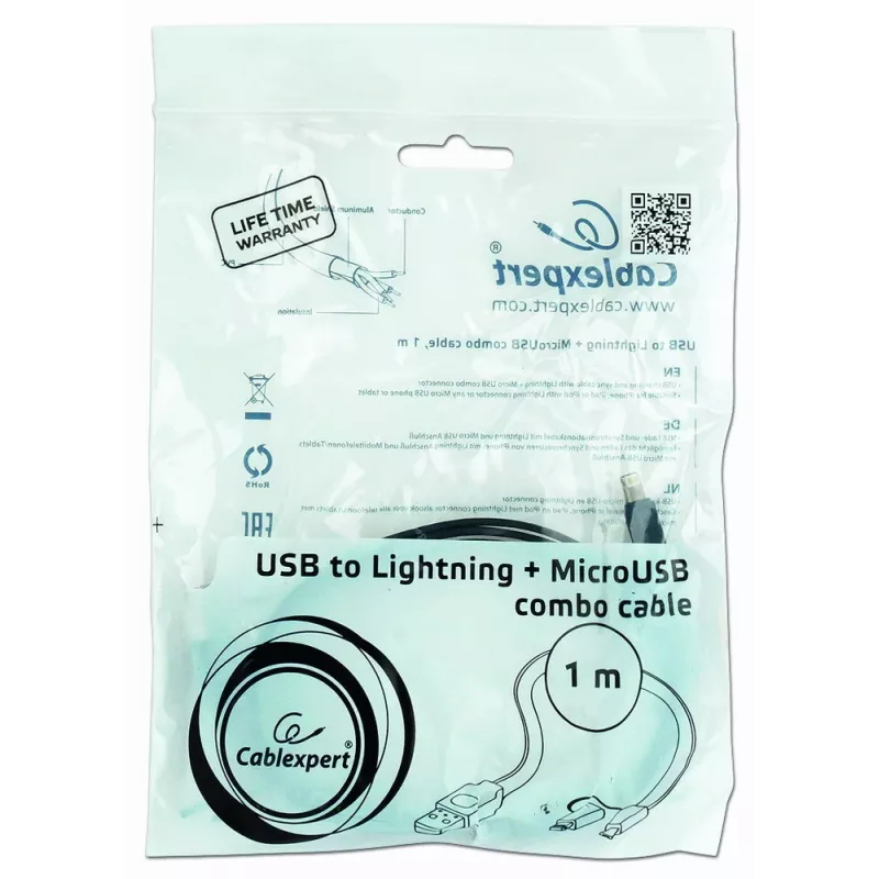 GEMBIRD USB do Apple Lightning i Micro USB kombinowany kabel do ładowania 1m - czarny
