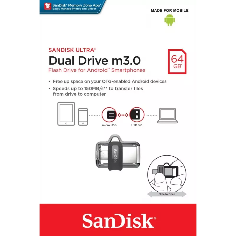 WESTERN DIGITAL SanDisk ULTRA DUAL DRIVE M3.0 - 64 GB pamięć USB - micro-USB / USB 3.0